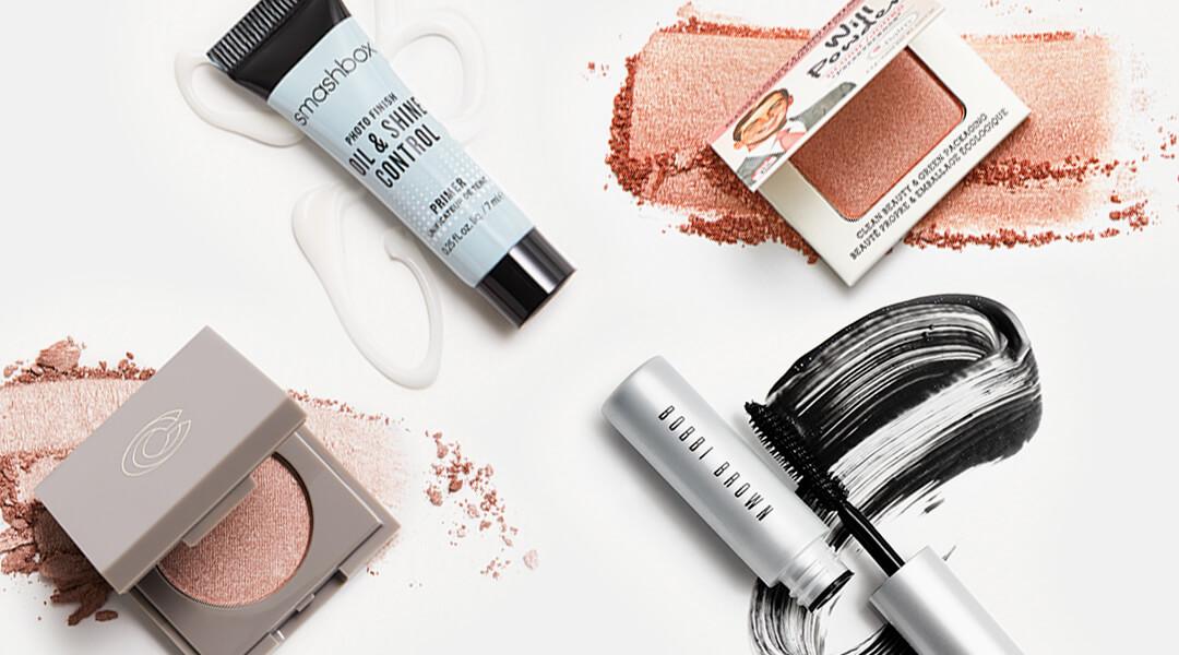 Makeup products from IPSY October 2020 Glam Bag swatched on white background Desktop