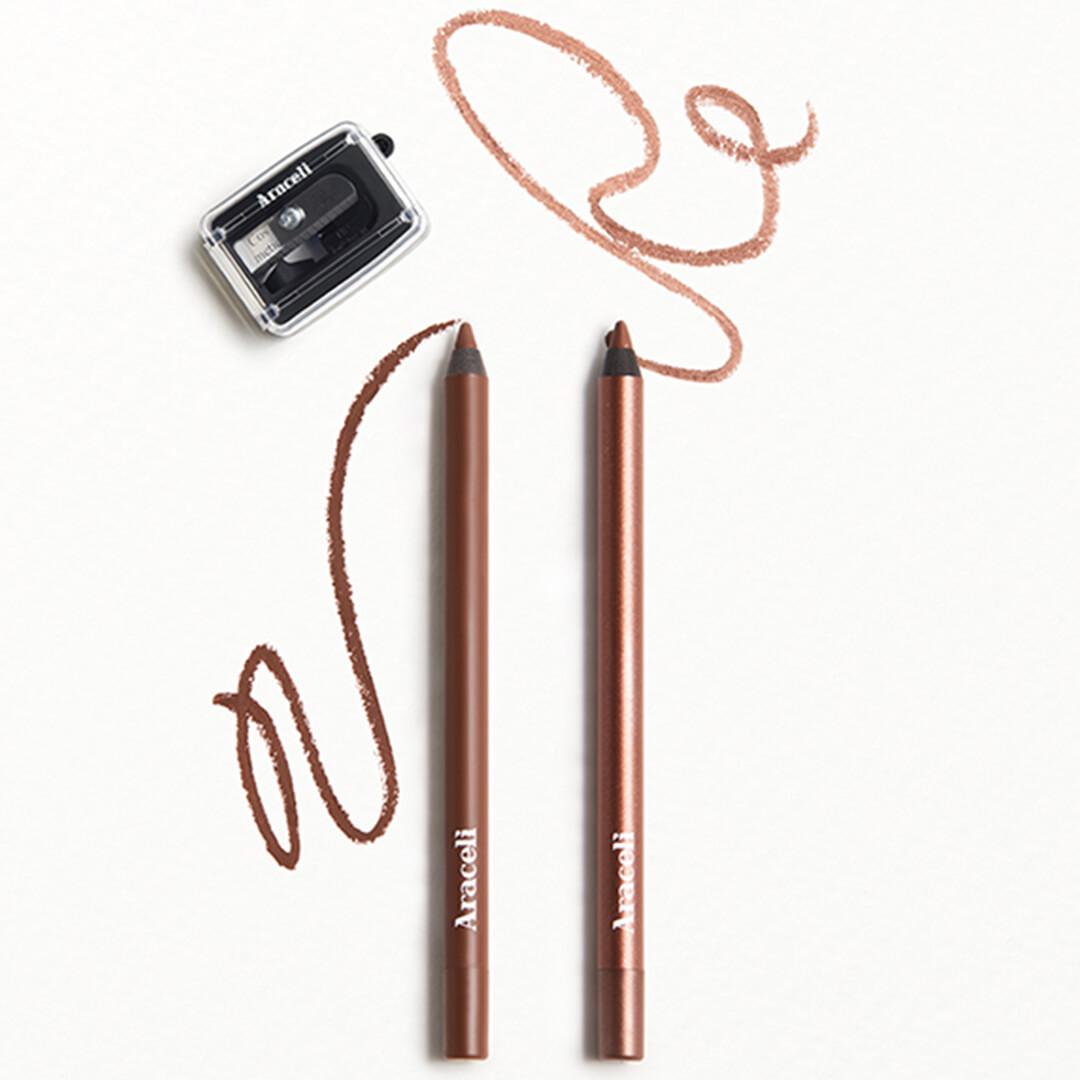 ARACELI BEAUTY Ojos Perfectos Gel Pencil Eyeliner Dúo + Cosmética Sharpener in Chocolate/Chocolate and Cinnamon/Canela Desktop