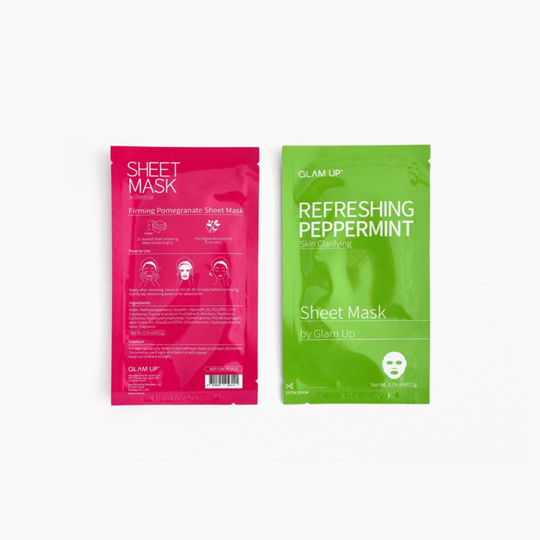 GLAM UP Firming Pomegranate and Refreshing Peppermint Sheet Mask Set Desktop