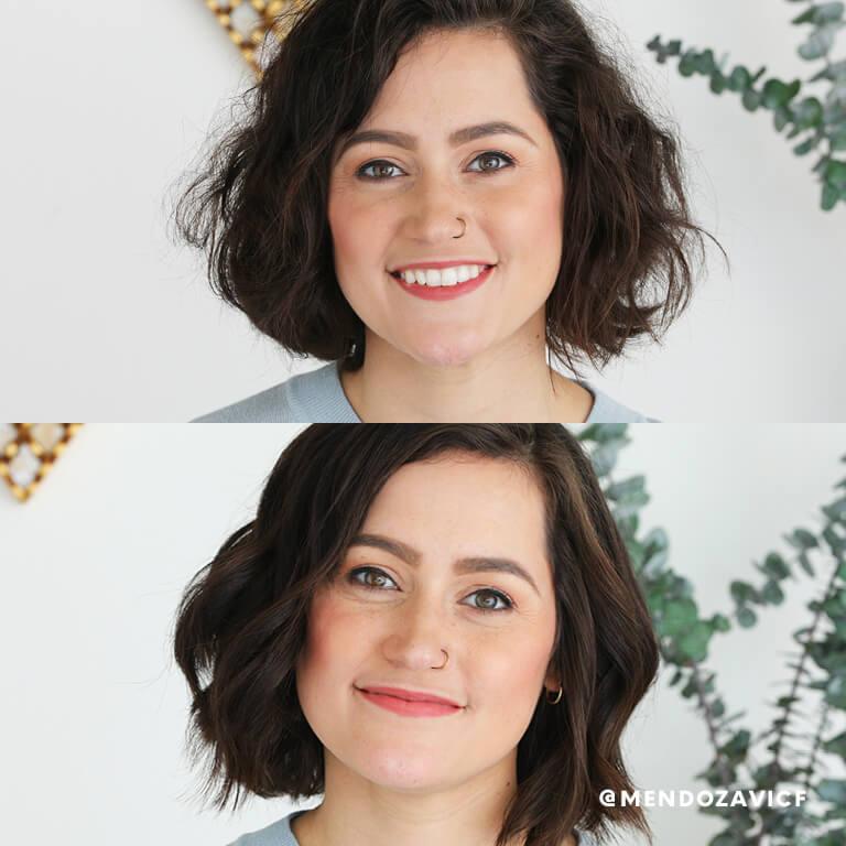 A model shows off how a leave-in conditioner helped her medium-porosity hair. Mobile