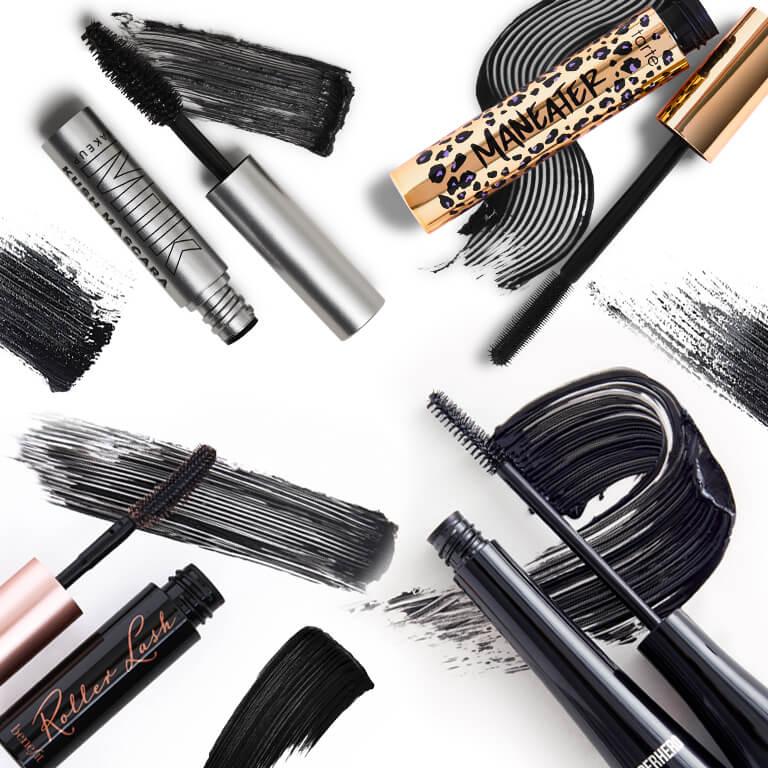 An image of different mascaras swatched Mobile