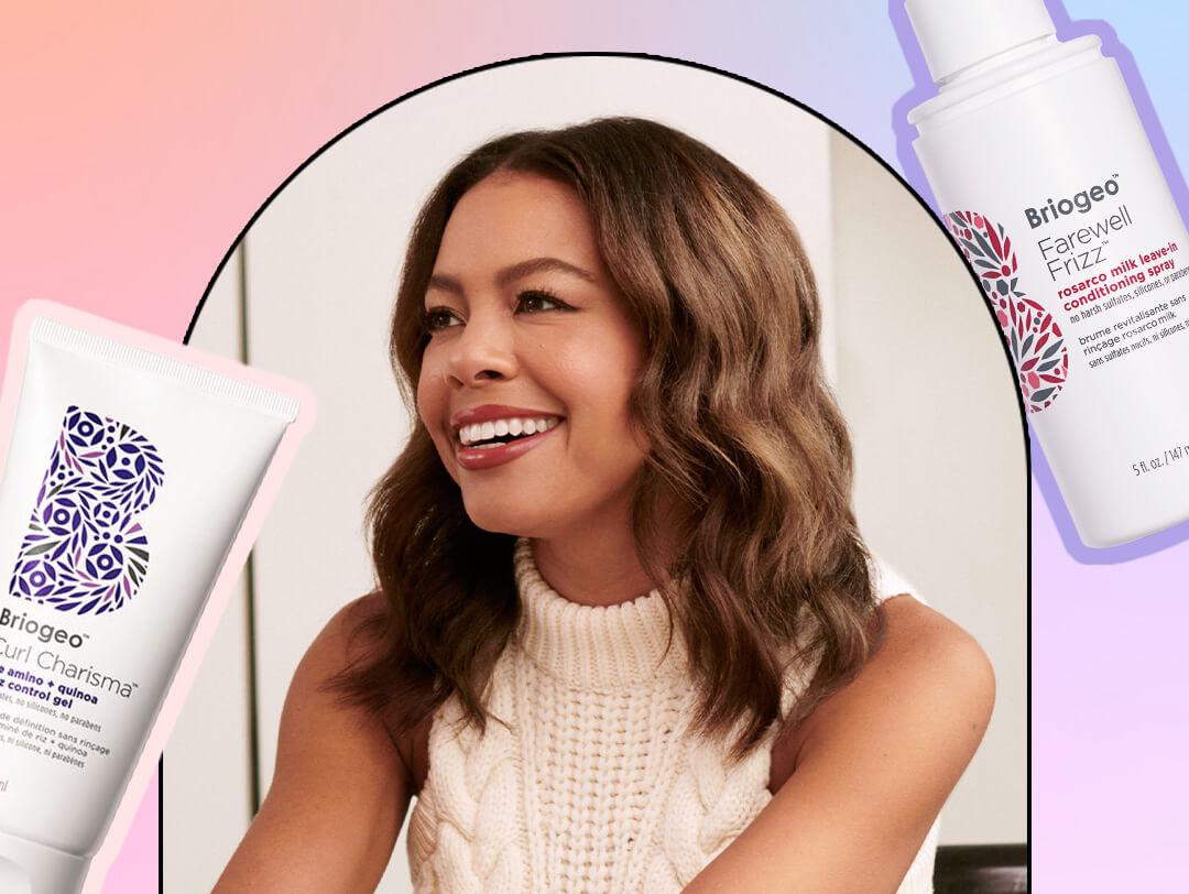 Nancy Twine portrait inside colorful frame with BRIOGEO hair products Desktop