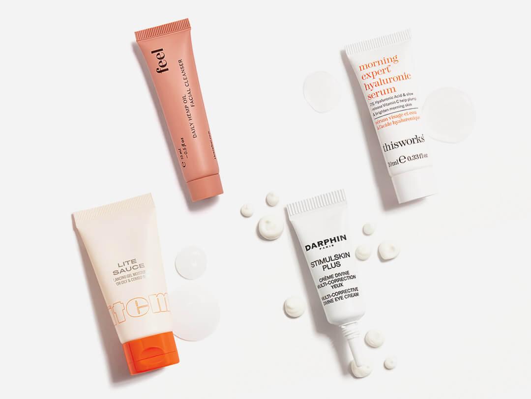 Skincare products from various brands in the August 2021 IPSY Glam Bag Desktop