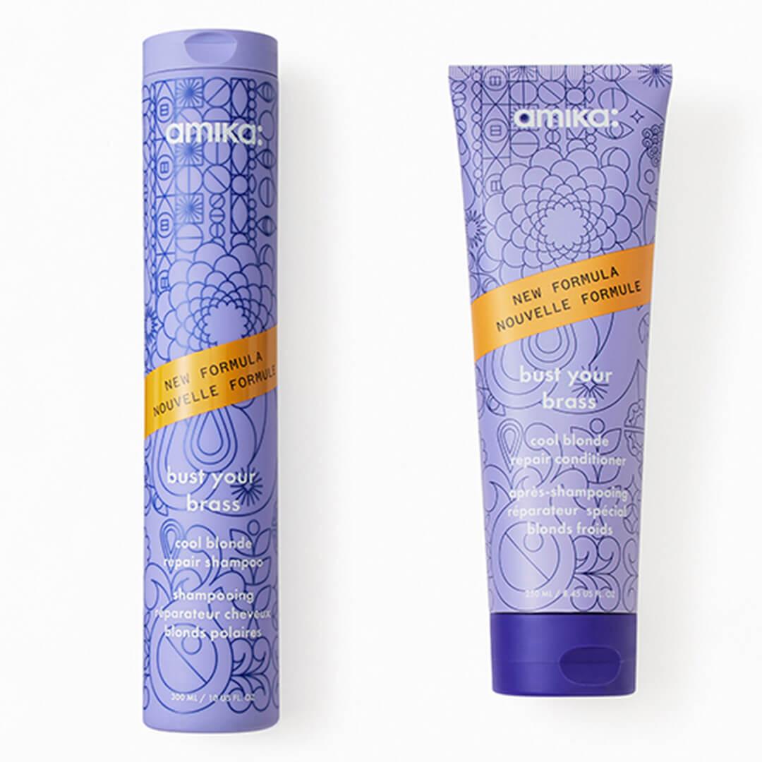 AMIKA Bust Your Brass Cool Blonde Repair Shampoo and Conditioner Mobile