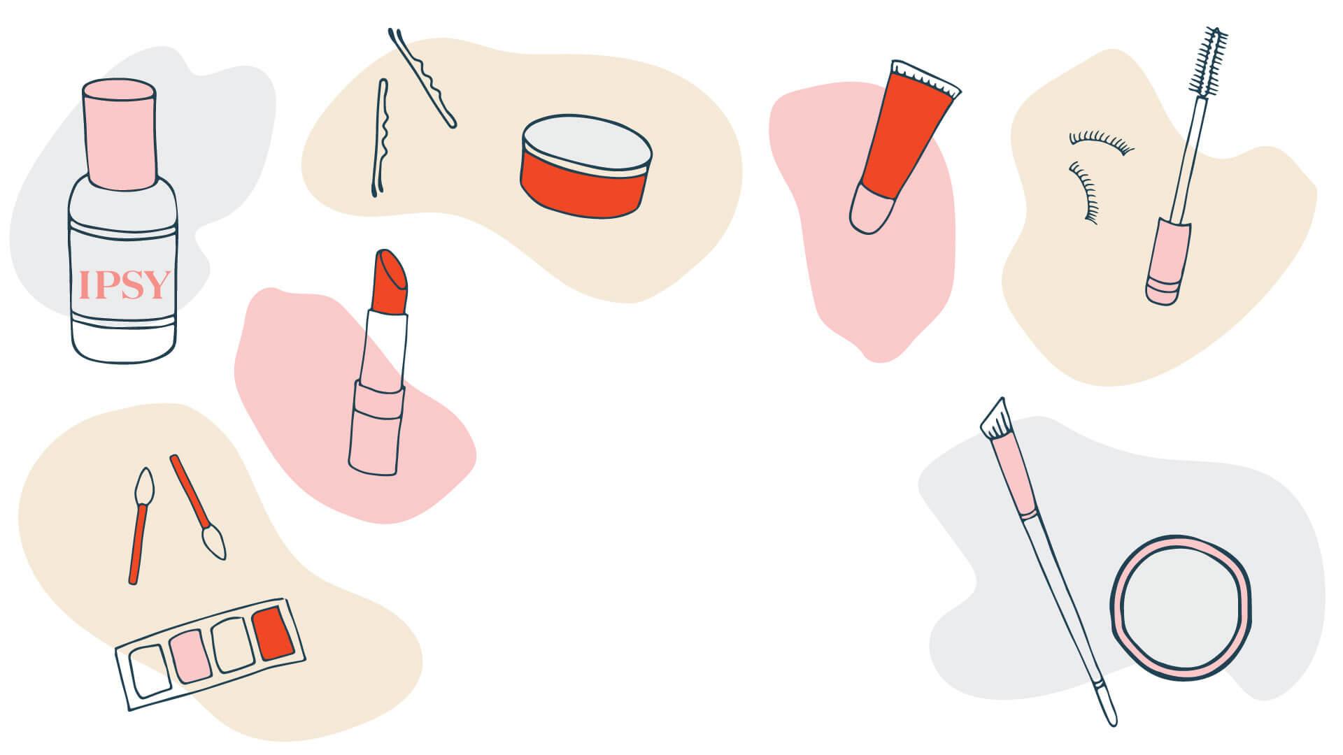 A Zoom background made up of a variety of different cosmetics. Desktop