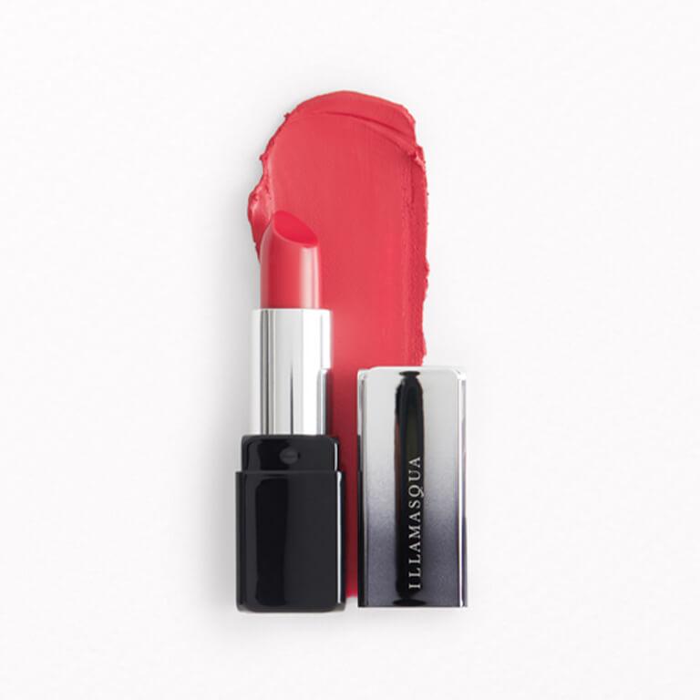 An image of ILLAMASQUA Antimatter Lipstick in Solar and a swatch image of ILLAMASQUA Antimatter Lipstick in Solar Mobile