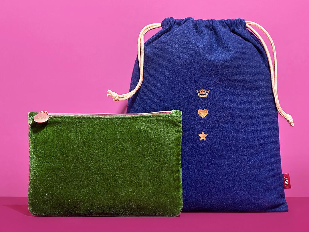 November 2021 IPSY Glam Bag and Glam Bag Plus bags on pink background Desktop