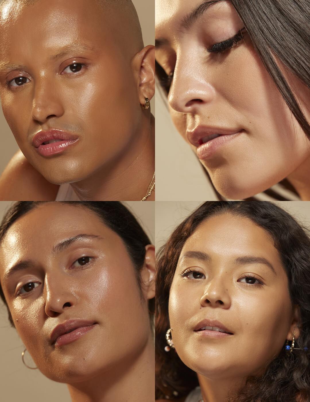 Collage image of portraits of beautiful people with natural dewy makeup look Mobile