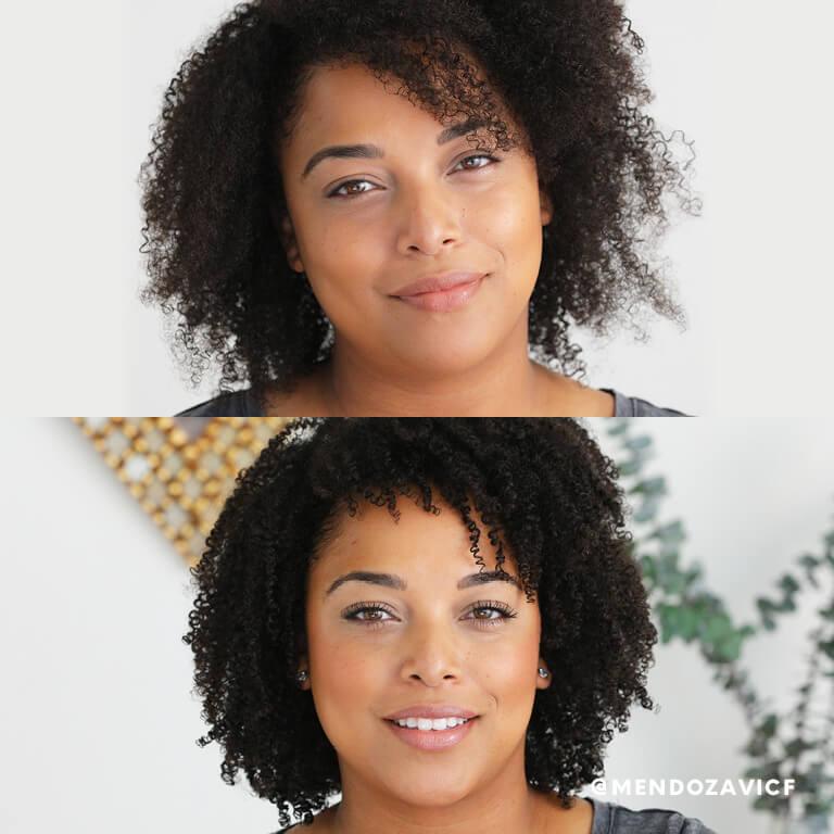 A model shows off how leave-in conditioner helped her high-porosity hair. Desktop