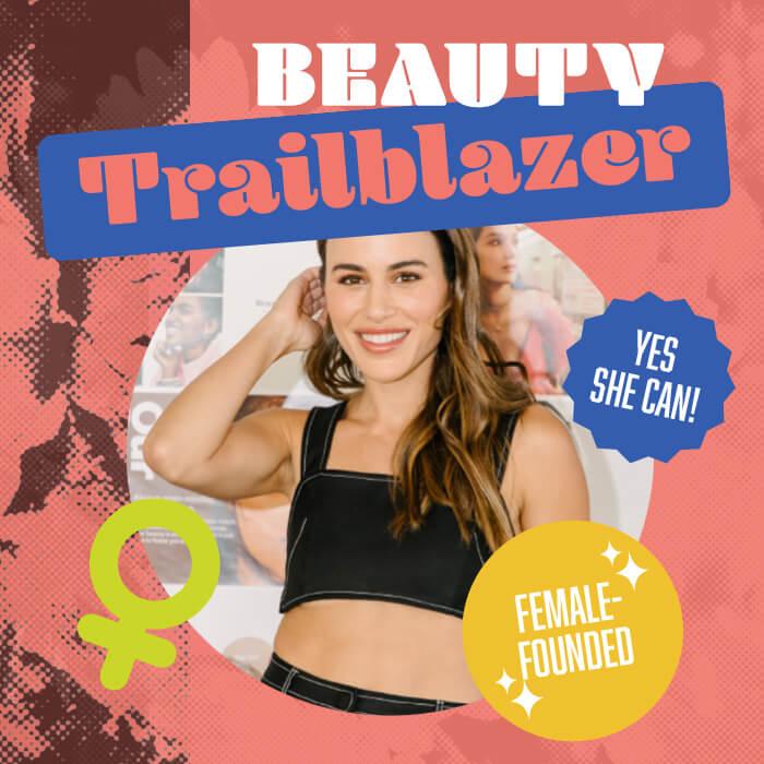 Profile image of Sheena Yaitanes in a graphic colorful frame with text Beauty Trailblazers Mobile