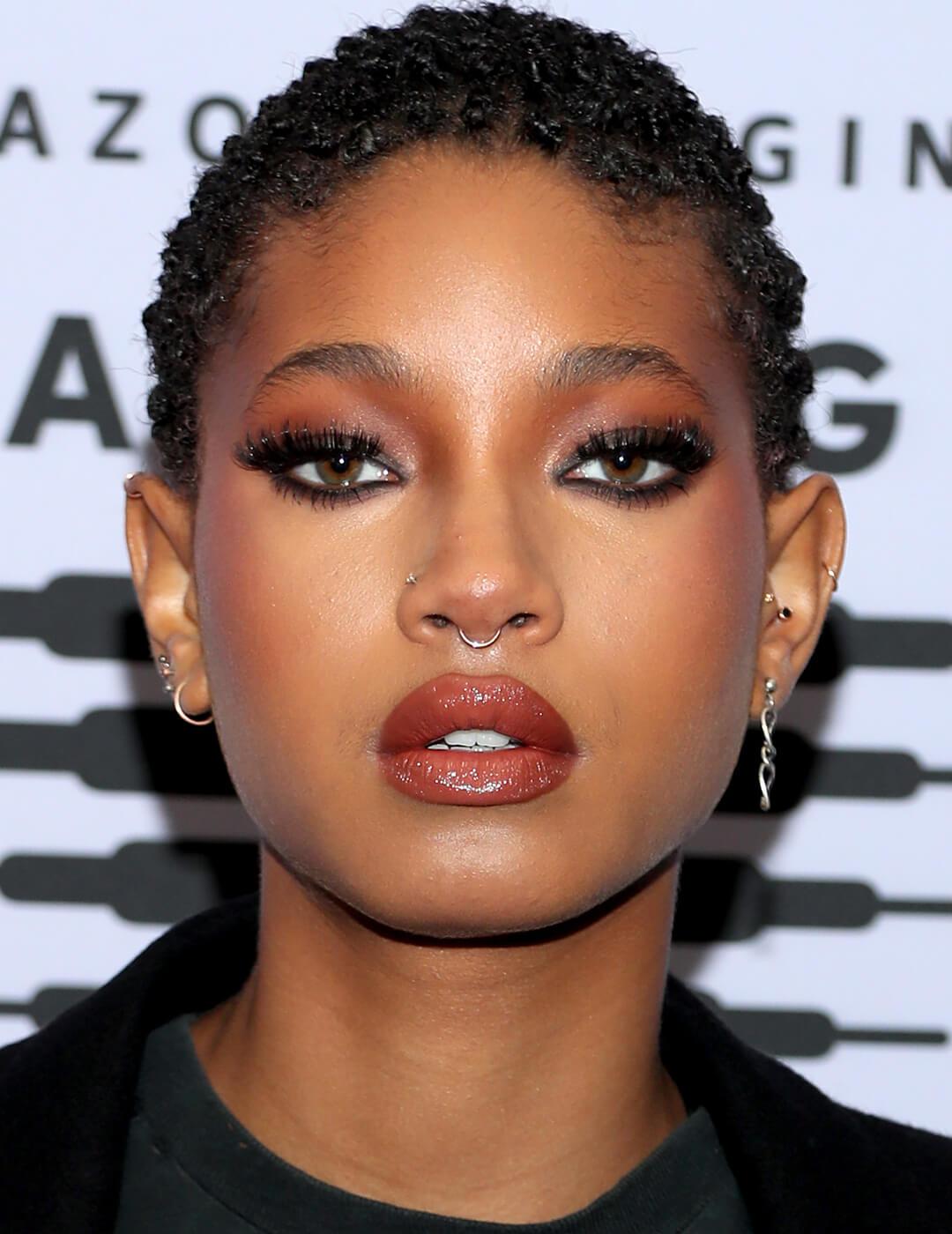 Close-up of Willow Smith looking fierce in a smoky eye makeup look Mobile