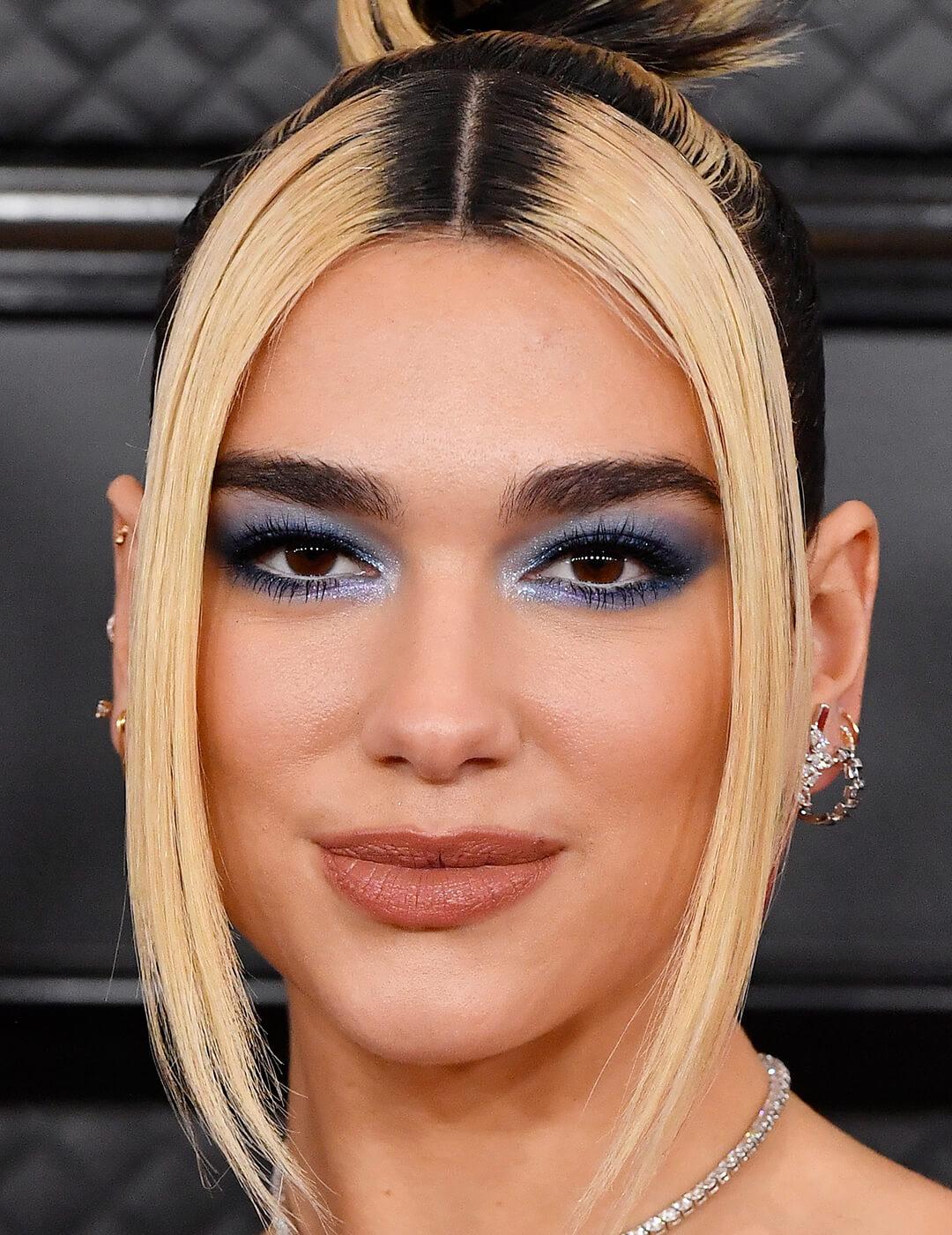 Close-up of Dua Lipa rocking a blue eyeshadow makeup look Desktop
