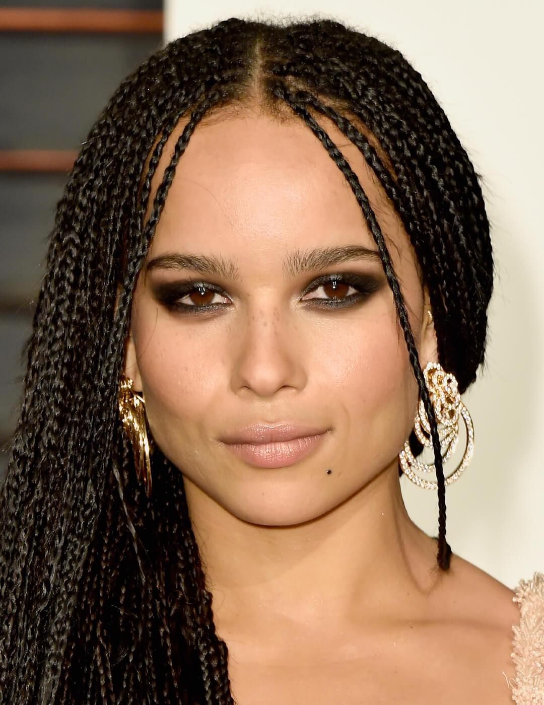 Zoe Kravitz rocking long braided hair and a smoky eye makeup look Desktop