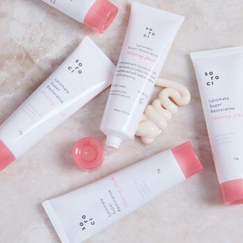 An image of SOROCI Lycomato Super Restorative Sleeping Masks on top of marble surface Mobile