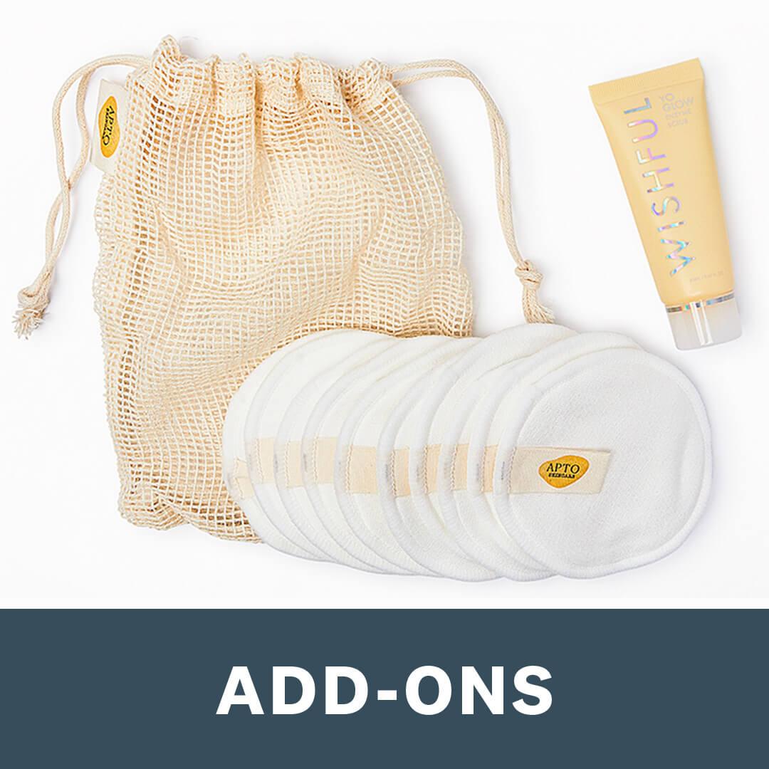 APTO SKINCARE Reusable Cotton Rounds + Mesh Bag + HUDA Wishful Yo Glow Facial Enzyme Scrub Desktop