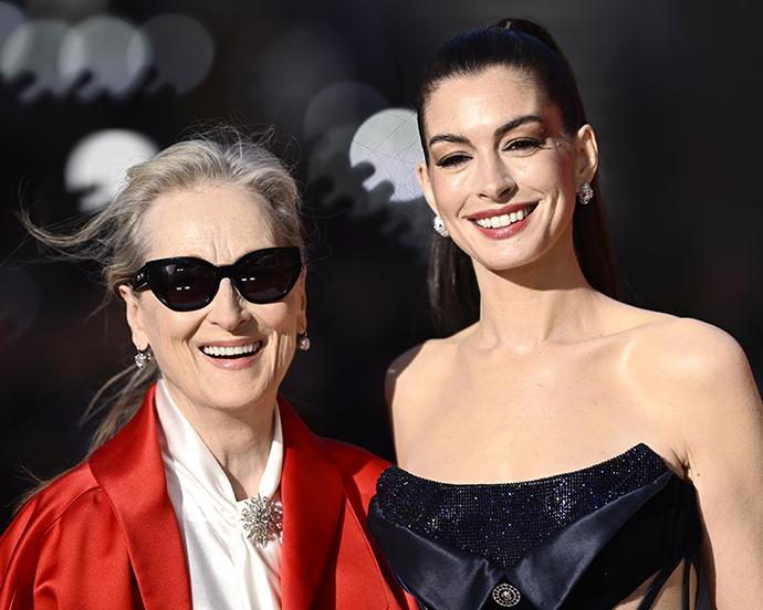 LONDON, ENGLAND - APRIL 22: Meryl Streep and Anne Hathaway attend "The Devil Wears Prada 2" European Premiere inside Leicester Square on April 22, 2026 in London, England.